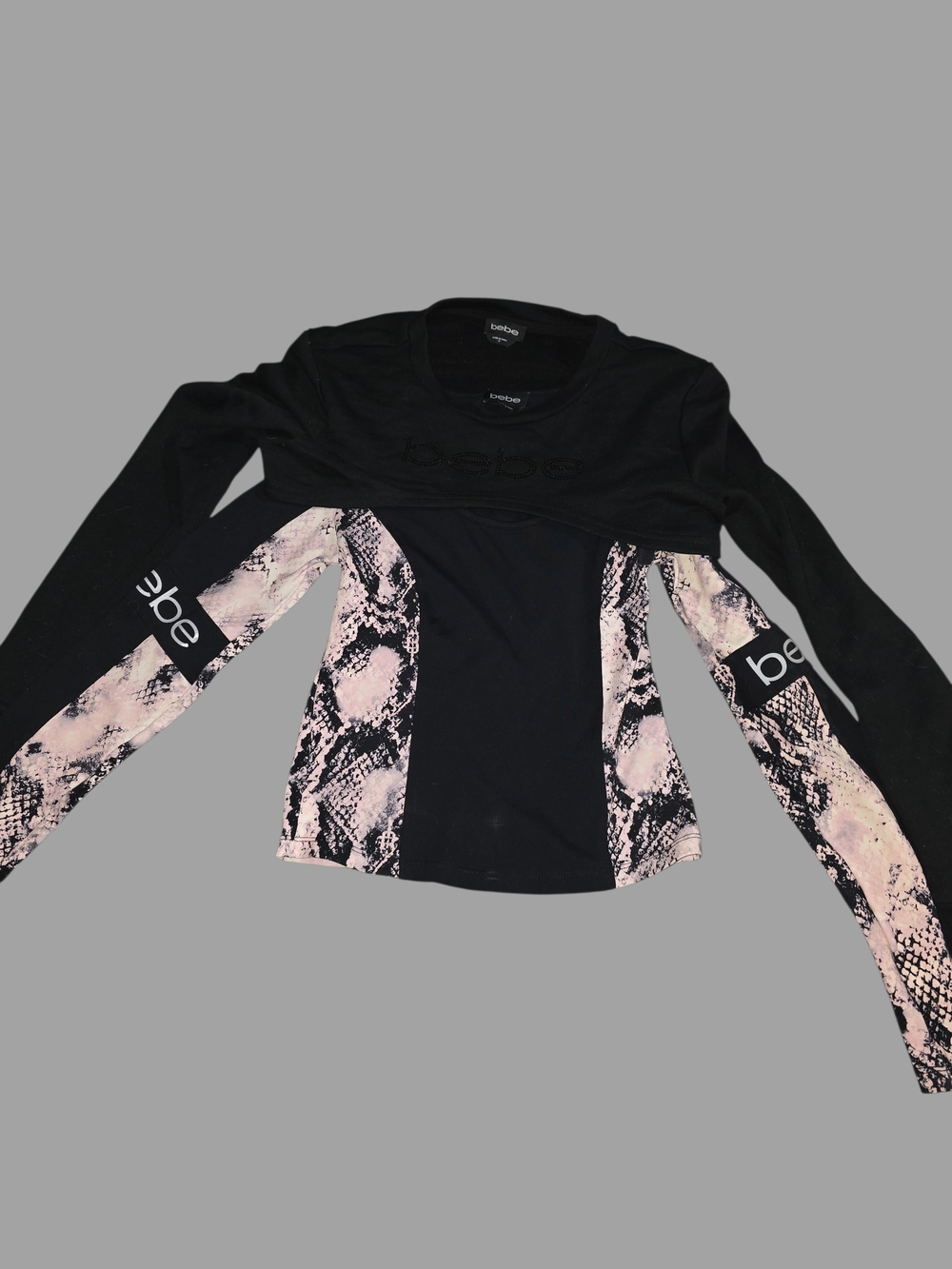 bebe Black and Light Pink Snake-Print Long Sleeve Top & Crop Top - Picture 2 of 11